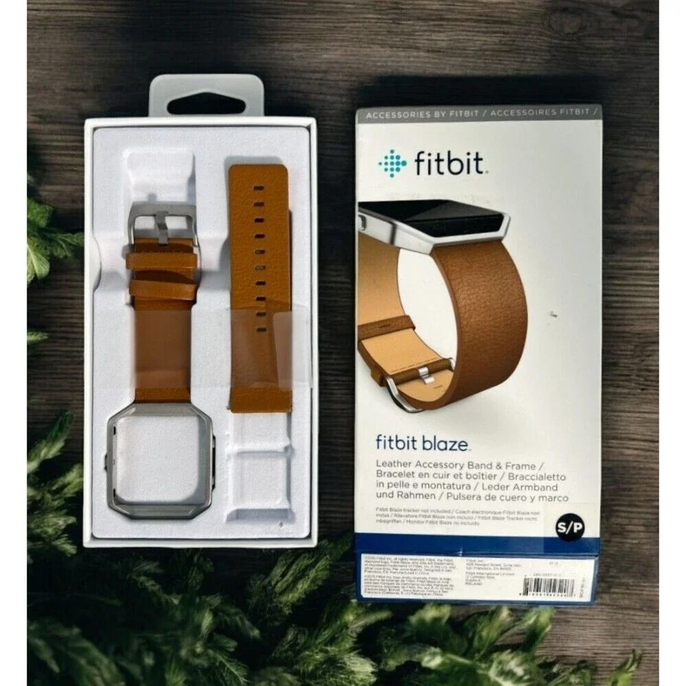 Fitbit Blaze Large Replacement Leather Slim Wrist Band & Frame Camel Brown OEM